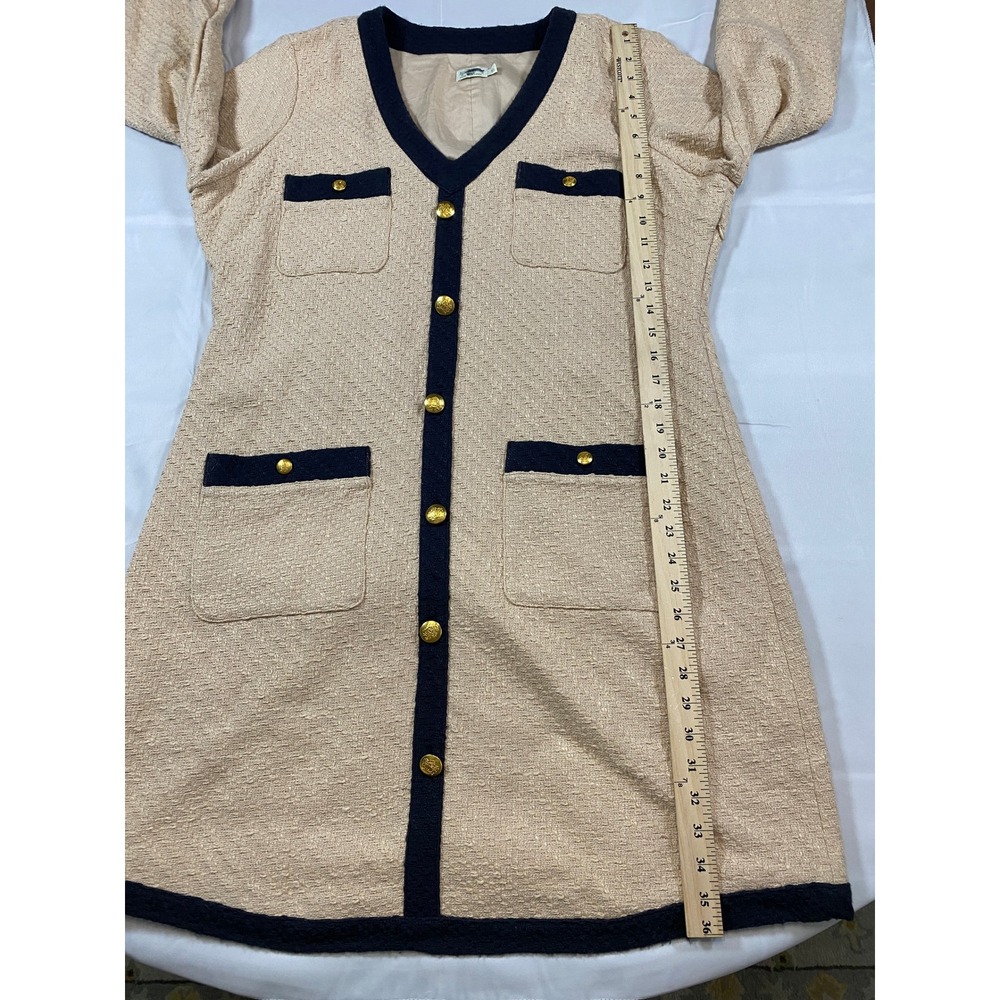 Spartina Maggie Tweed Button Front Mini Dress Tan Navy Kentucky Derby XL - Picture 8 of 15